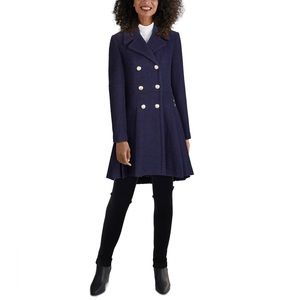 Guess Double-Breasted Skirted Navy Wool Coat